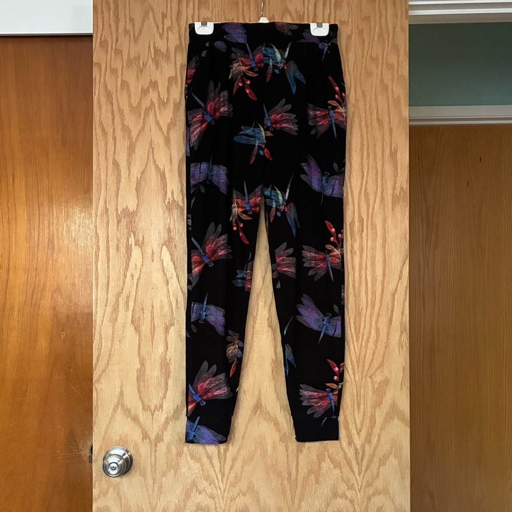 Black Leggings with Multicolor Dragonfly Print